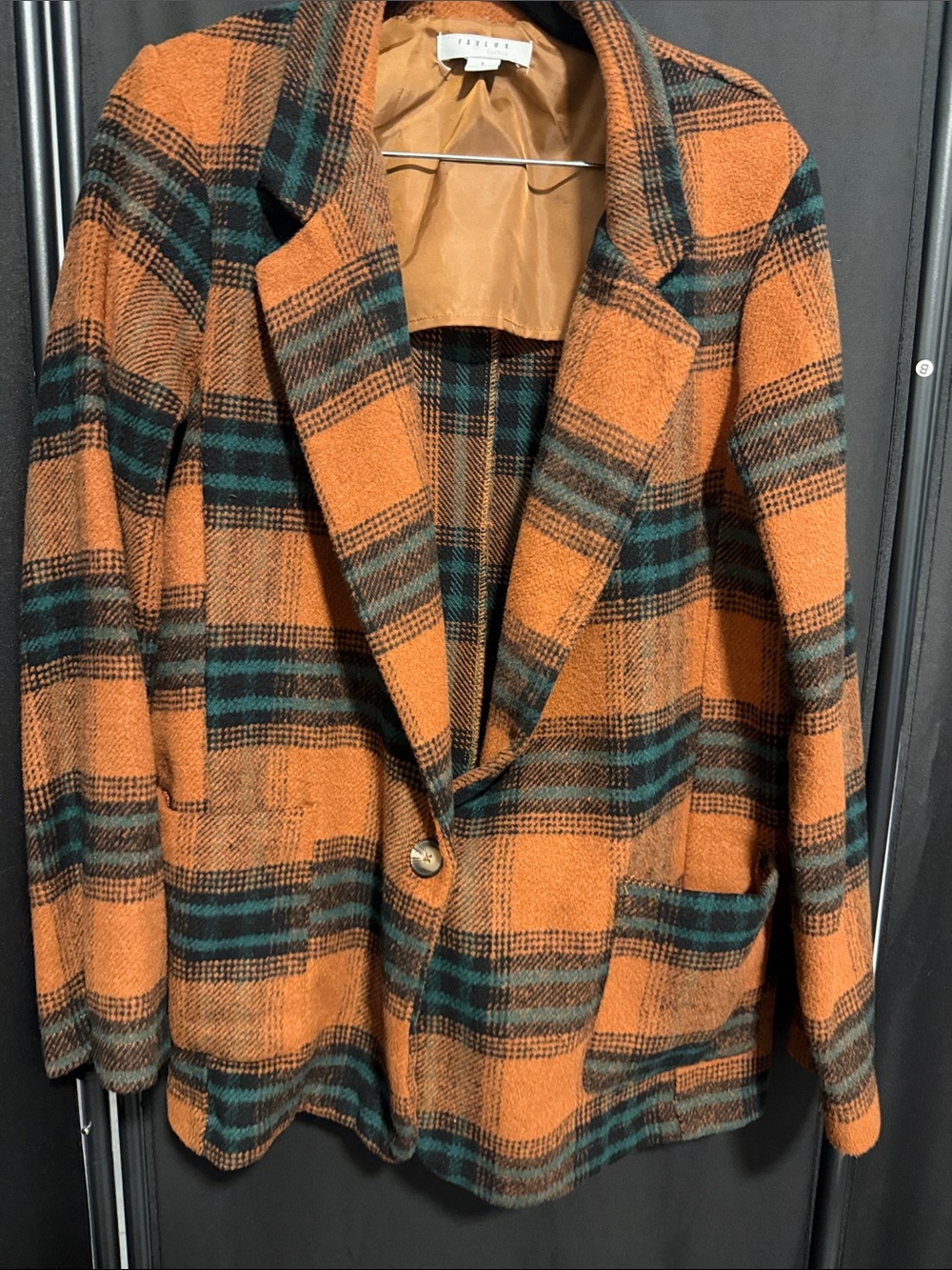 Favlux Plaid Single-Button Blazer Jacket - Orange/Green - Picture 2 of 2